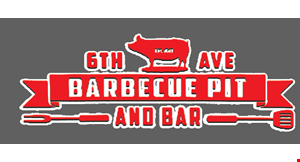 Product image for 6th Avenue Barbecue Pit And Bar $5 OFF any purchase of $30 or more. 
