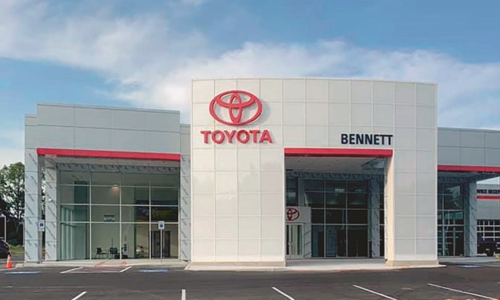 Product image for Bennett Toyota Of Lebanon OIL CHANGE INCLUDES:• Oil & Filter Change, Multi-point  check-up, tire rotation, battery check, alignment & tire check• Up to 5 qts. of oil• Top off all fluids • A car wash• No appointment necessary Additional charge for 0w 20,Ow16 and Mobil oil.. Must present coupon when service order is written. One coupon per customer. May not be combined with other offers, coupons or Local Flavor certificates. 