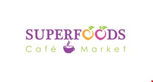 Product image for Superfoods Cafe Market 50% Off buy 1 smoothie, get one half price equal or lesser value. 