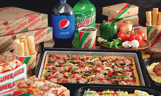 Product image for Rocky Rococo Pizza Regular slice & regular drink $6.49.
