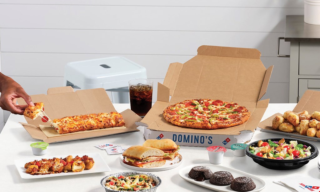 Product image for Domino's Large 2-topping pizza and order of cheesy bread $19.99.