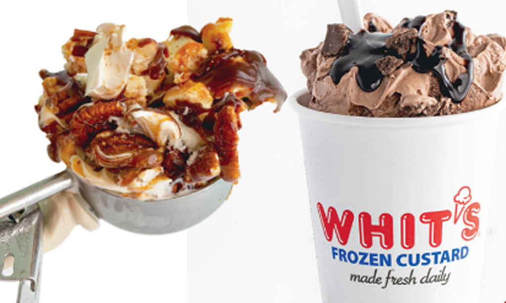 Product image for Whit's Frozen Custard - Halls Buy 1 whitser of any size, get 1 mini whitser with 1 topping for 99¢ (a $4.50 value).