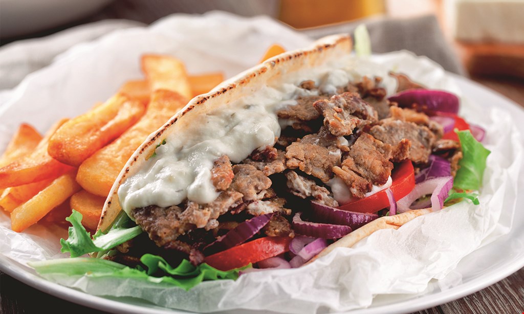 Product image for The Gyros Factory $5.00 grilled chicken pita. 