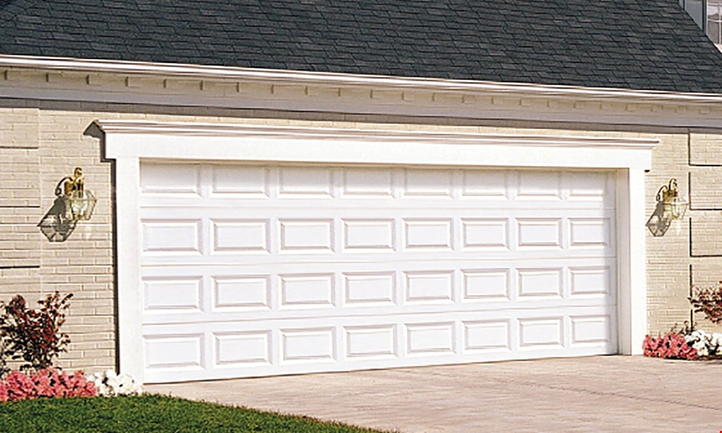 Product image for Garage Door Specialists $899 16’ x 7’ Steel Raised Panel Garage Door. 