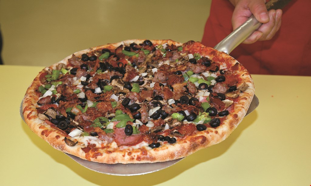 Product image for Fatte's Pizza $25.49 + tax 2 large veggie pizzas, mushrooms, onions, black olives, green peppers, tomatoes and artichoke hearts. 