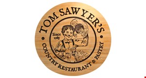 Product image for TOM SAWYER'S REST 50% OFF lunch
purchase 1 lunch entree & 2 beverages,
get 2nd lunch entree of equal
or lesser value 50% off • max. $4.50
not valid sat, sun & holidays