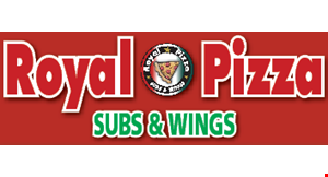 Product image for Royal Pizza Subs & Wings $49.99 1 X-Large 16” 1-Topping Pizza, 12 Wings & A 2 Ltr Soda