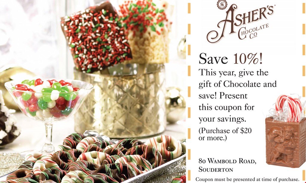 Product image for Ashers Chocolate Save 10%*! When you enter code “HappyHolidays” when you place your curbside pickup order online at http://ashers-chocolate-co.square.site! 