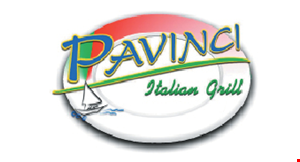 Product image for PAVINCI ITALIAN GRILL $10 OFF any purchase of $50 or more.