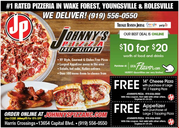 Johnny's Pizza 10 for 20 Worth of Pizza, Subs and