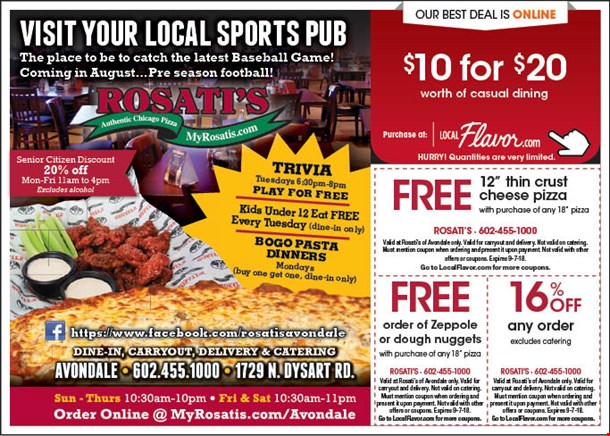 ROSATI'S 10 For 20 Worth Of Casual Dining Coupons