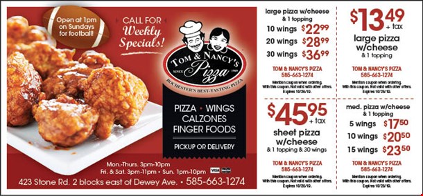 Tom and Nancy's Pizza Coupons