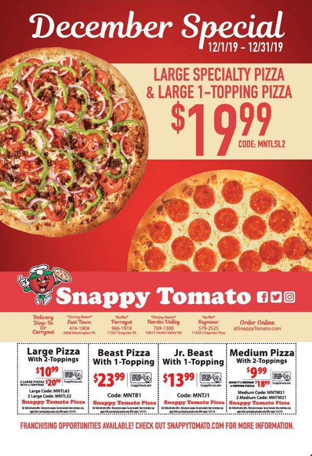 Snappy Tomato Pizza Coupons