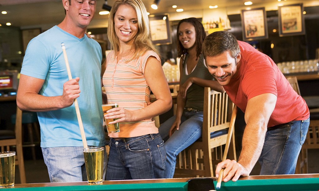 Product image for Trick Shot Billiards & Sports Pub $22.50 For 2 Hours Of Pool, 1 Large Cheese Pizza & 1 Pitcher Of Soda For 2 (Reg. $45)