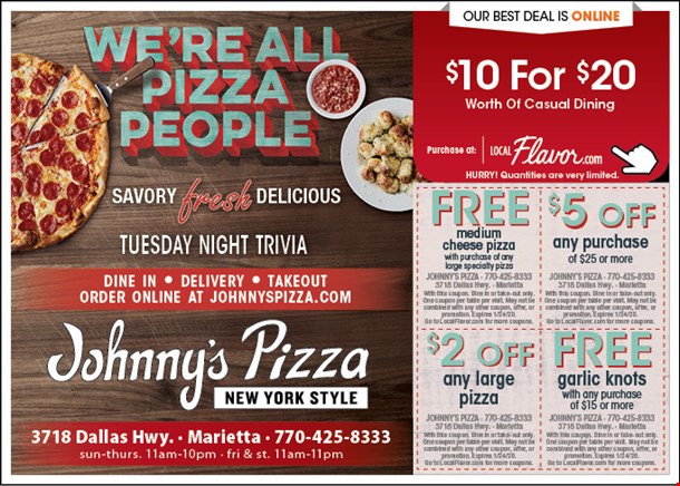 Johnny's New York Pizza Marietta 10 For 20 Worth