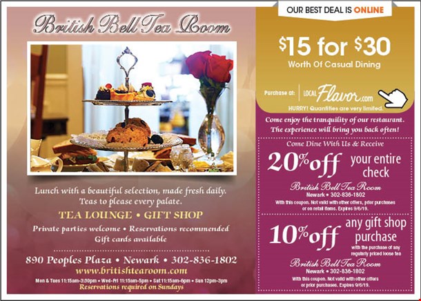 Localflavorcom The British Bell Tea Room 10 For 20 Worth Of