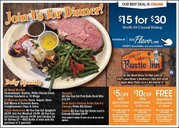 LocalFlavor.com - Uncle Larry's Rustic Inn - $15 For $30 Worth Of ...