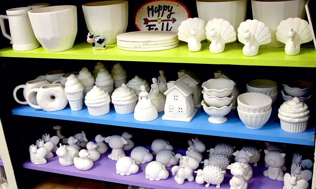 Product image for Dabble Creative Studio $12 For Pottery Painting For 2 Including All Painting Supplies & 2 Ceramic Pieces Up To $12 Value Each (Reg. $24)