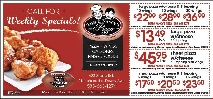 Tom & Nancy's Pizza Coupons & Deals Rochester, NY