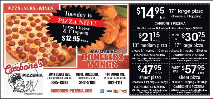 CARBONE'S PIZZERIA Coupons & Deals | North Greece, NY