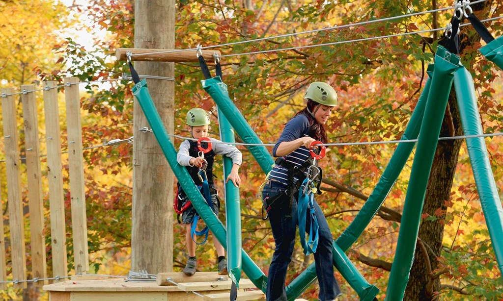 Product image for Refreshing Mountain $196 For A Weekday Outdoor Fall Fun Package - Includes 2 Ziplines, Cornhole & 22 Elevated Obstacles For up To 8 People (Valid Through Nov. 15, 2020) (Reg. $392)