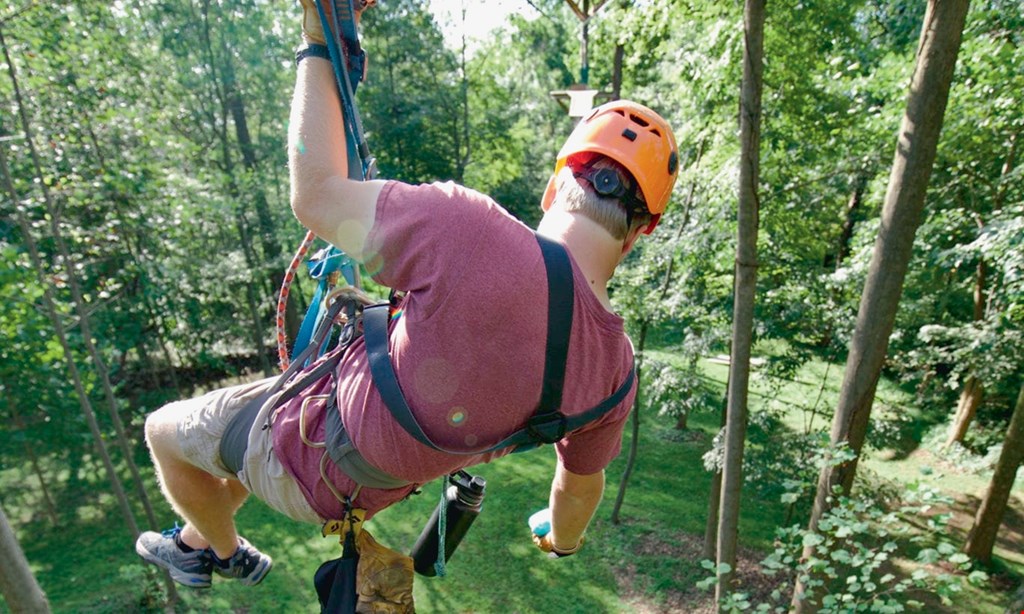 Product image for Refreshing Mountain $196 For A Weekday Outdoor Fall Fun Package - Includes 2 Ziplines, Cornhole & 22 Elevated Obstacles For up To 8 People (Valid Through Nov. 15, 2020) (Reg. $392)