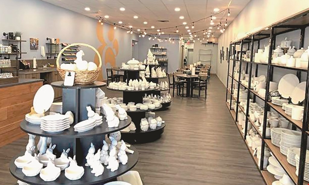 Product image for Brushes And Beans Cafe $35 For Ceramic Painting for 2 & Cafe Dining For 2 (Includes 2 Ceramic Pieces & Paints Up To $25 Each & $10 Cafe Voucher Per Person) (Reg. $70)