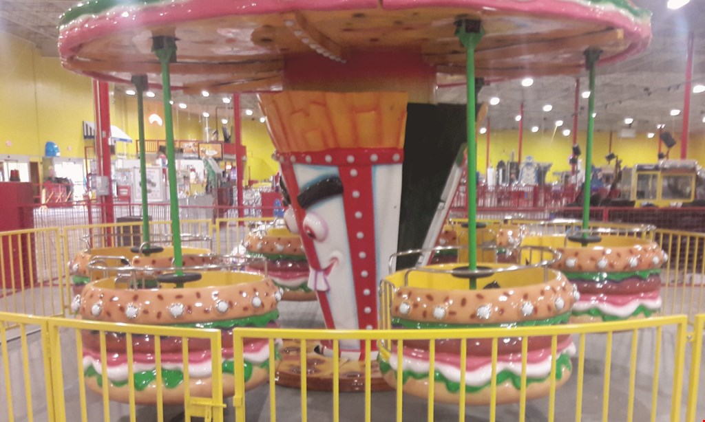 Product image for The People's Choice Family Fun Center $32.87 For A Pizza & Play Package For 4 Includes 1 Large 14" Cheese Pizza, Pitcher Of Soda, 4 Ride Tickets & 120 Arcade Tokens (Reg. $65.64)