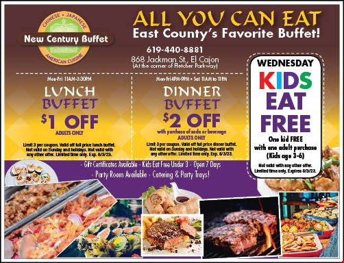 KIDS EAT FREE at New Century Buffet - El Cajon, CA