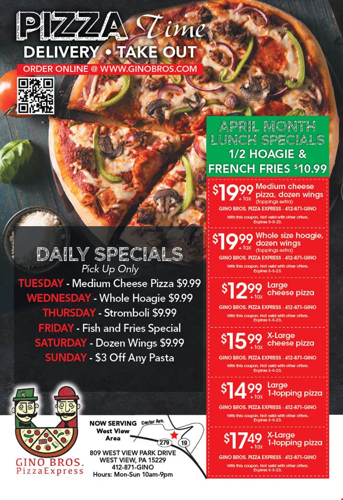 Gino Bros Pizza Express Coupons & Deals | Pittsburgh, PA