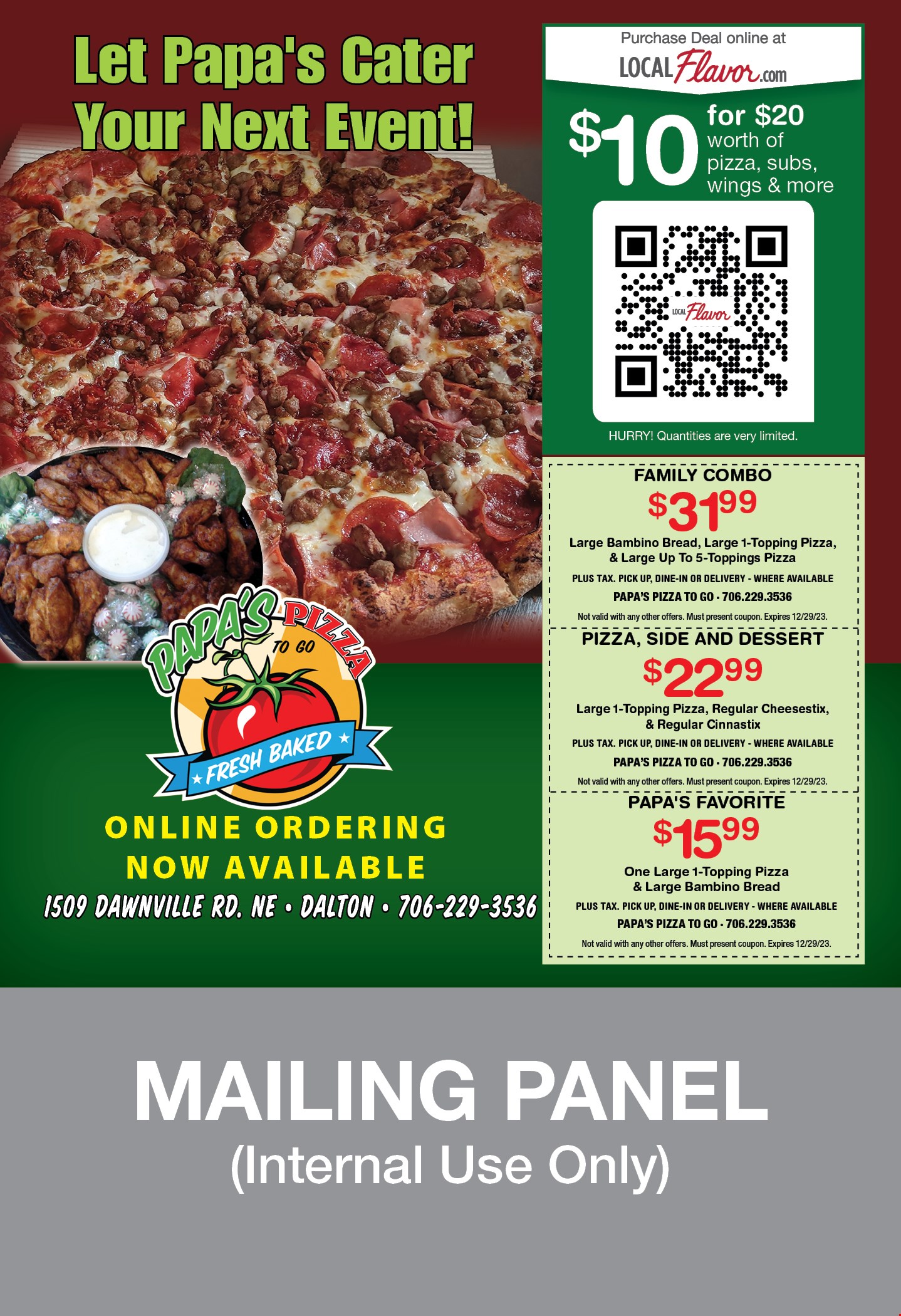 Papa's Pizza To Go - 1509 Dawnville Rd NE, Dalton, GA 30721 - Menu