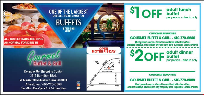 Gourmet Buffet and Grill Coupons & Deals | Allentown, PA