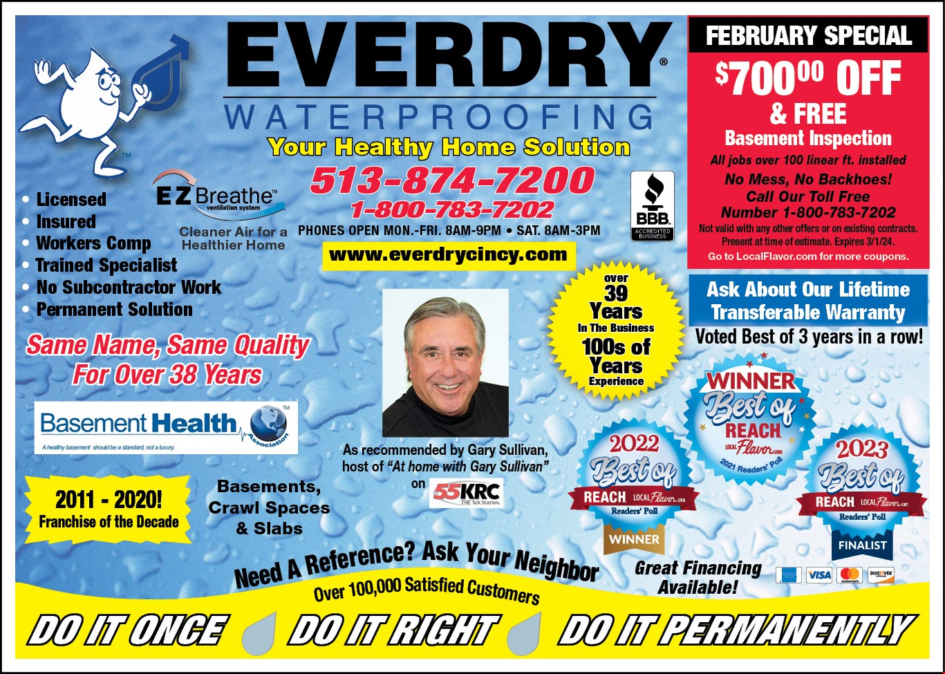 February special $700.00 off & free basement inspection. at Everdry  Waterproofing - Fairfield, OH
