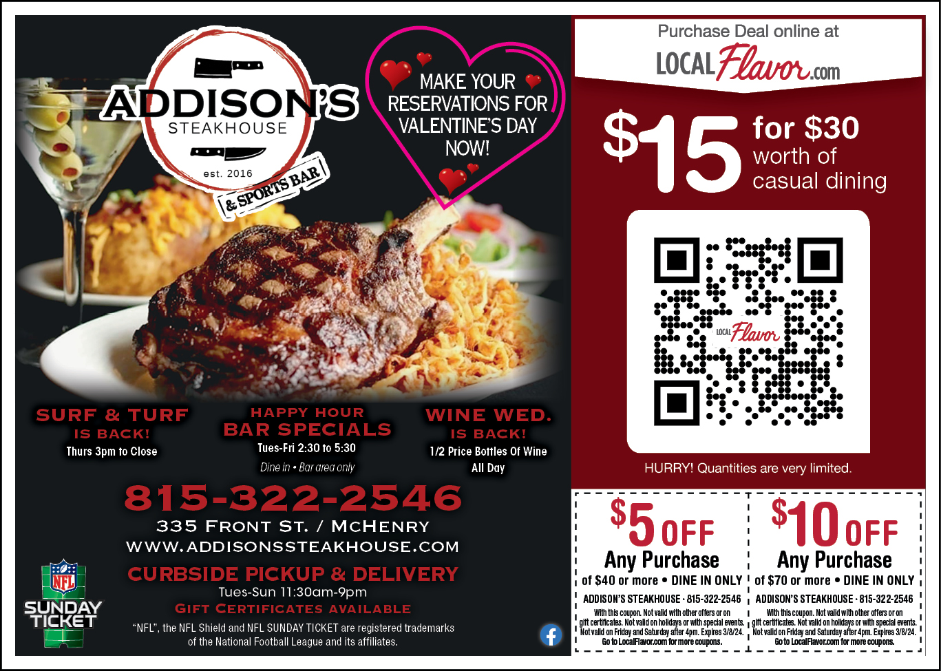 Addison's steakhouse on sale