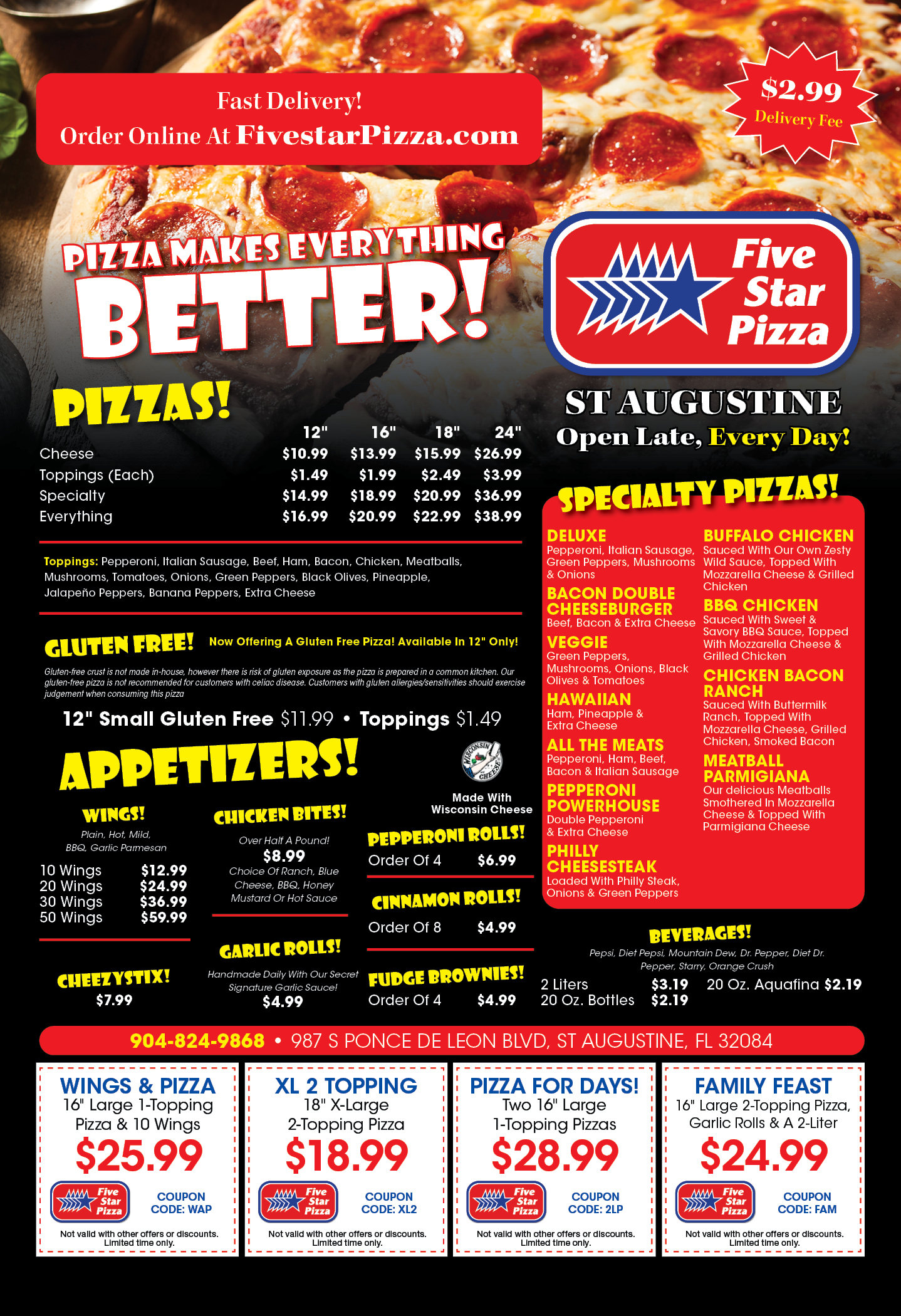 Five star store pizza menu